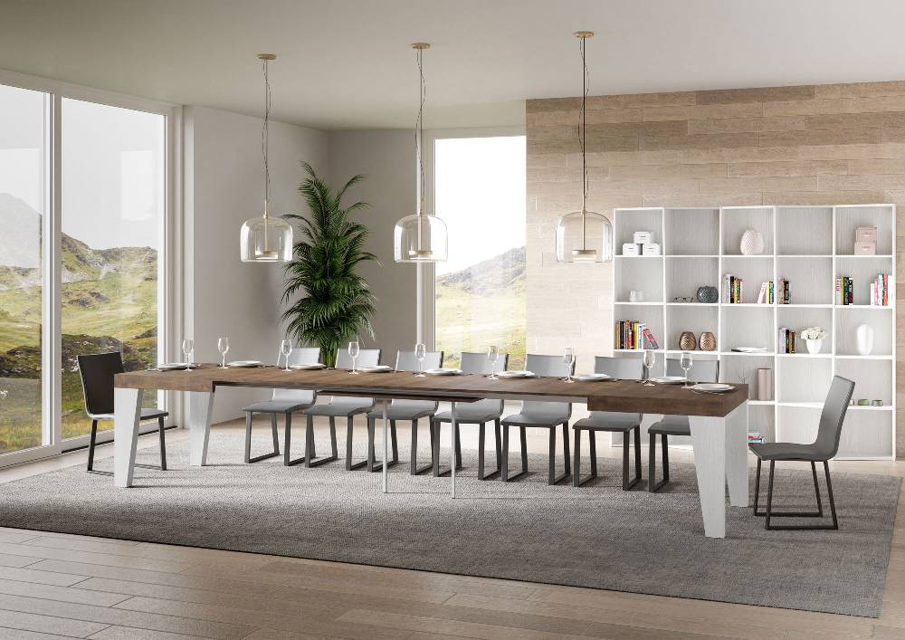 Itamoby Tavolo Naxy Mix Allungabile Piano Noce Gambe Bianco Frassino 90×160 Allungato 420