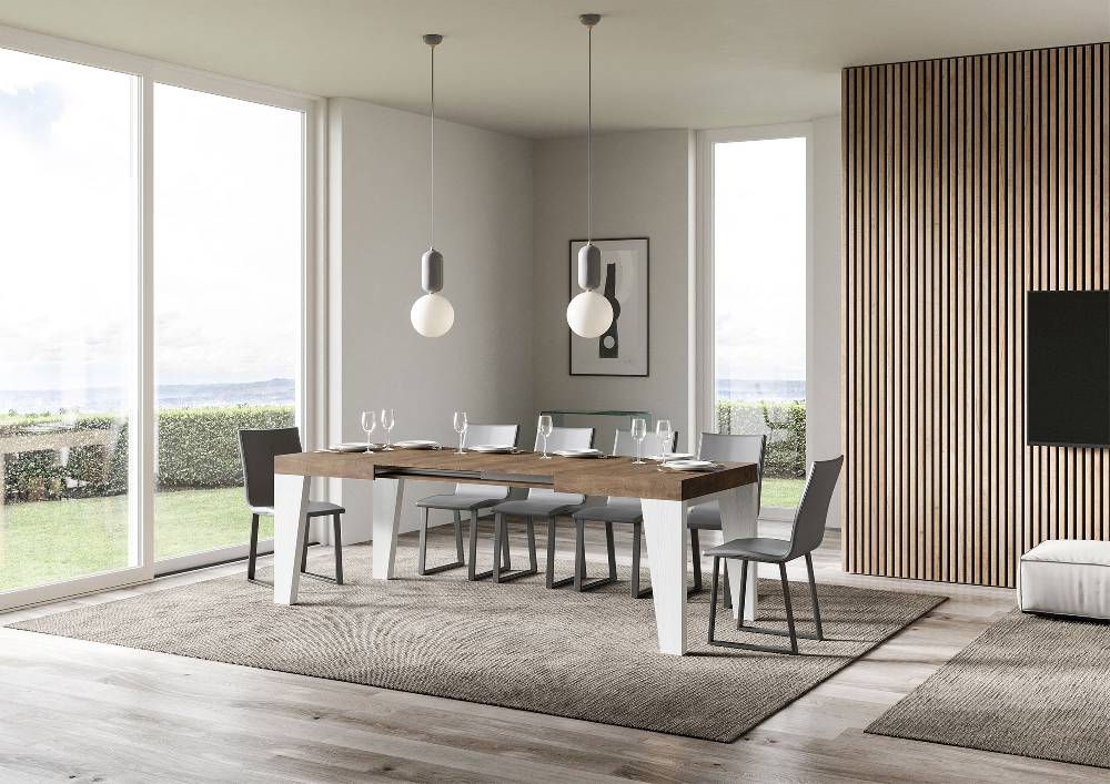 Itamoby Tavolo Naxy Mix Allungabile Piano Noce Gambe Bianco Frassino 90×130 Allungato 234