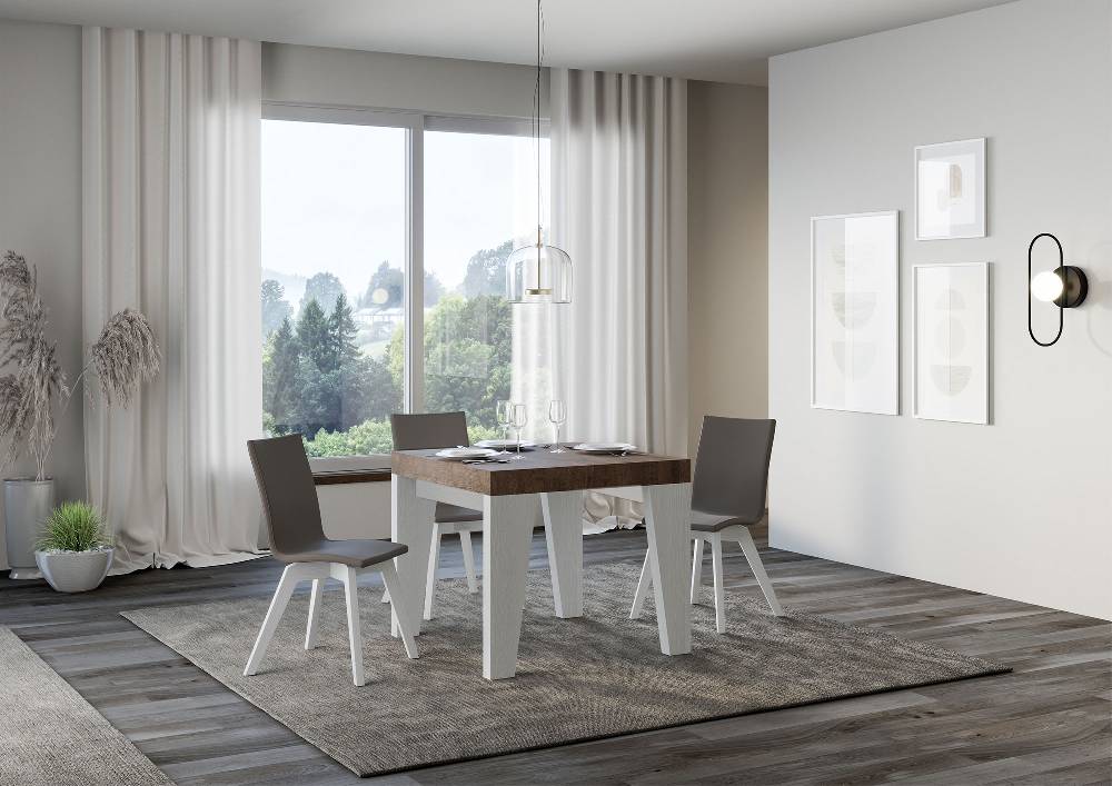 Itamoby Tavolo Naxy Mix Allungabile Piano Noce Gambe Bianco Frassino 90×90 Allungato 246