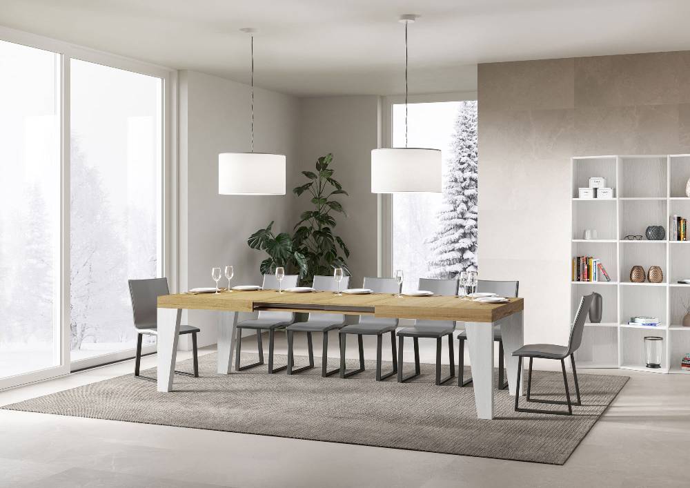 Itamoby Tavolo Naxy Mix Allungabile Piano Quercia Natura Gambe Bianco Frassino 90×180 Allungato 284