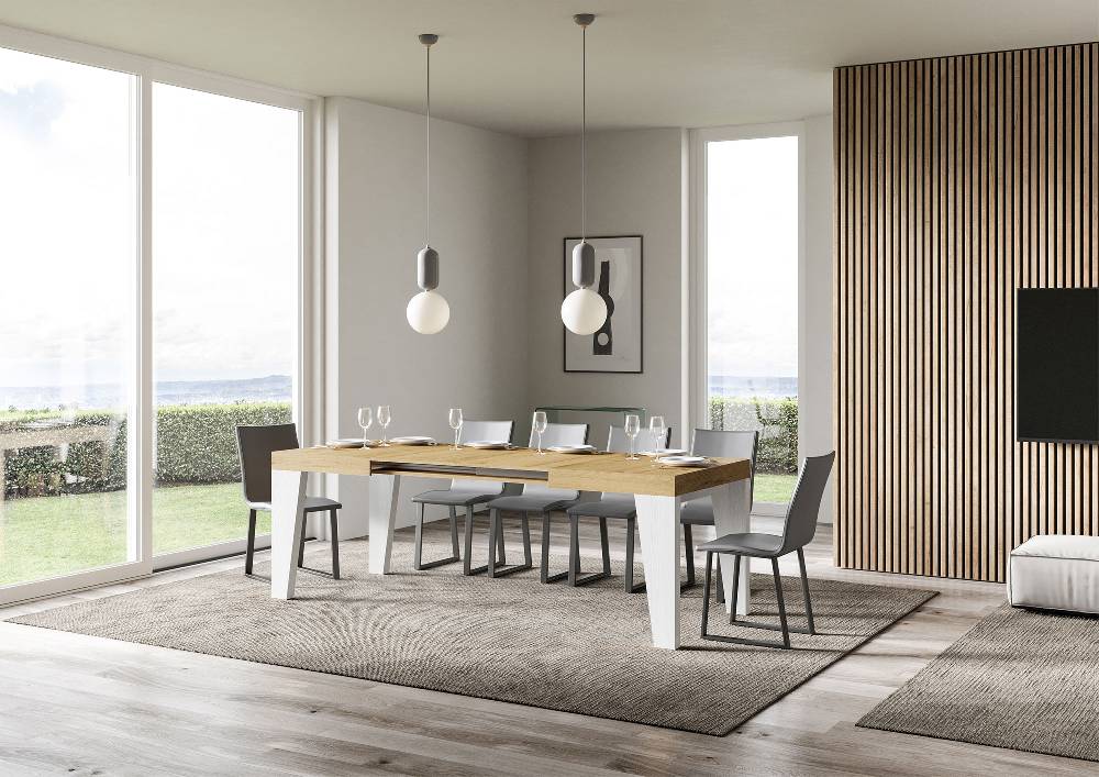 Itamoby Tavolo Naxy Mix Allungabile Piano Quercia Natura Gambe Bianco Frassino 90×130 Allungato 390