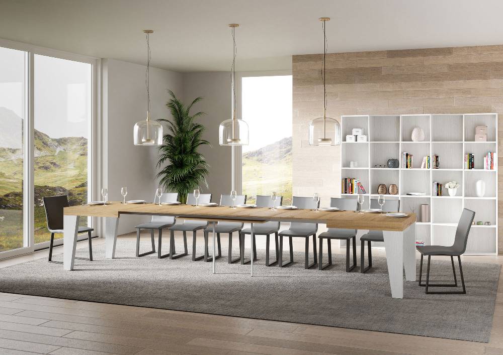 Itamoby Tavolo Naxy Mix Allungabile Piano Quercia Natura Gambe Bianco Frassino 90×160 Allungato 420