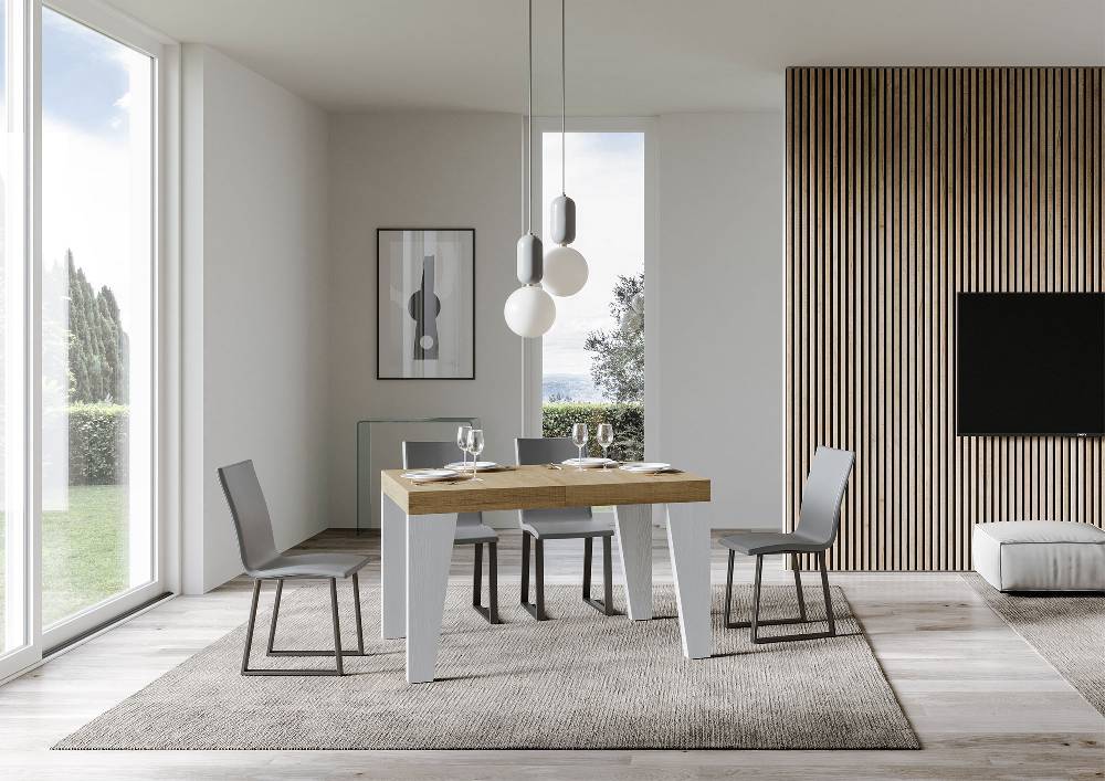 Itamoby Tavolo Naxy Mix Allungabile Piano Quercia Natura Gambe Bianco Frassino 90×130 Allungato 234