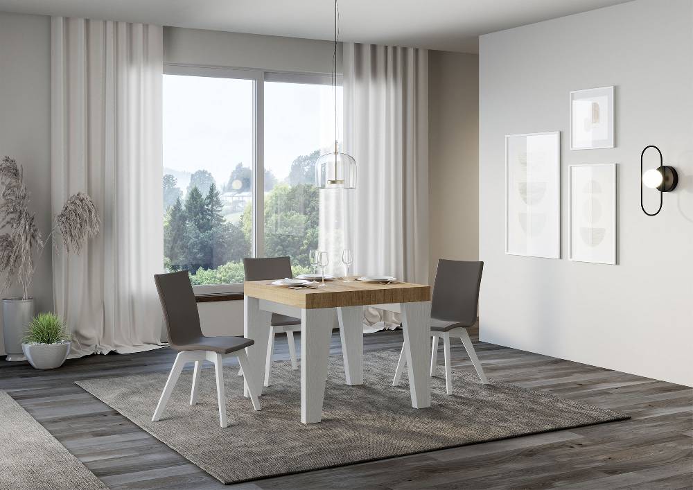 Itamoby Tavolo Naxy Mix Allungabile Piano Quercia Natura Gambe Bianco Frassino 90×90 Allungato 246