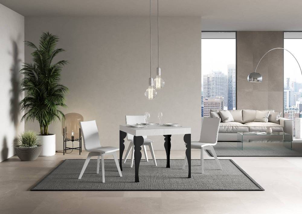 Itamoby Tavolo Paxon Allungabile Piano Bianco Frassino 90×90 Allungato 246 Telaio Antracite