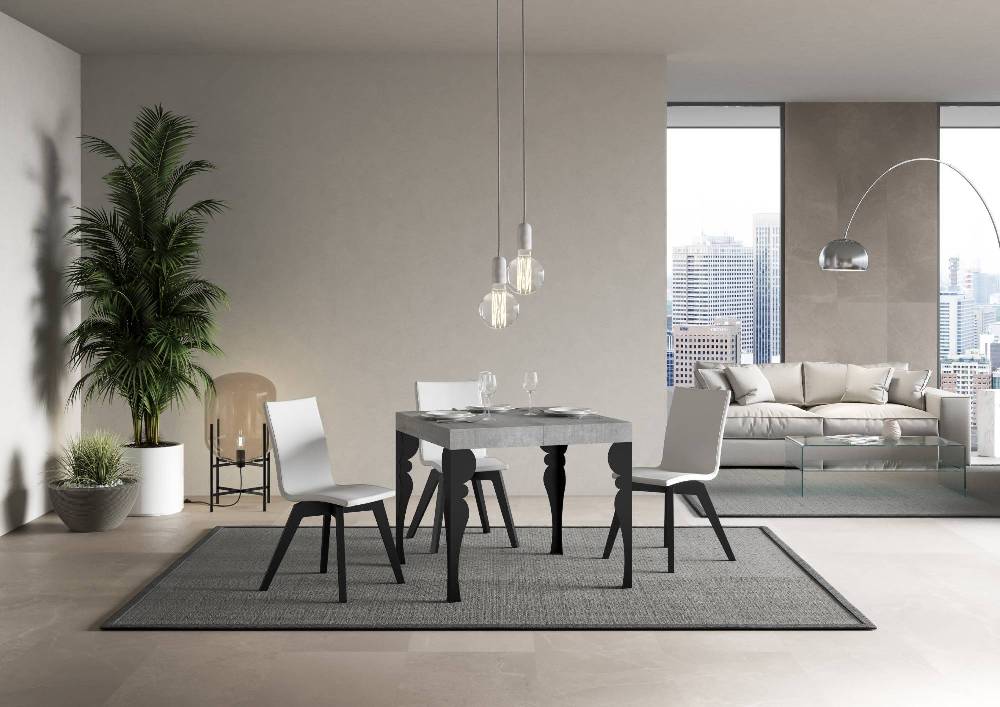 Itamoby Tavolo Paxon Allungabile Piano Cemento 90×90 Allungato 246 Telaio Antracite