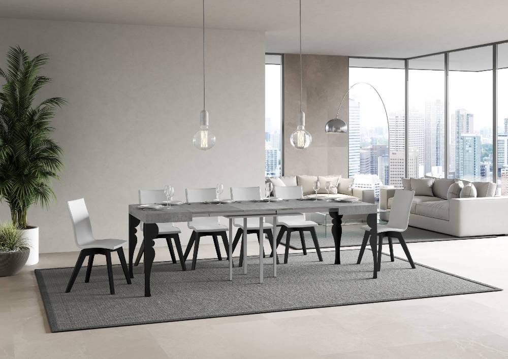 Itamoby Tavolo Paxon Allungabile Piano Cemento 90×90 Allungato 246 Telaio Antracite