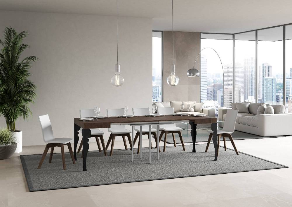 Itamoby Tavolo Paxon Allungabile Piano Noce 90×90 Telaio Allungato 246 Antracite