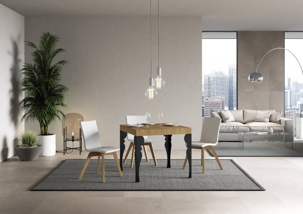 Itamoby Tavolo Paxon Allungabile Piano Quercia Natura 90×90 Allungato 246 Telaio Antracite