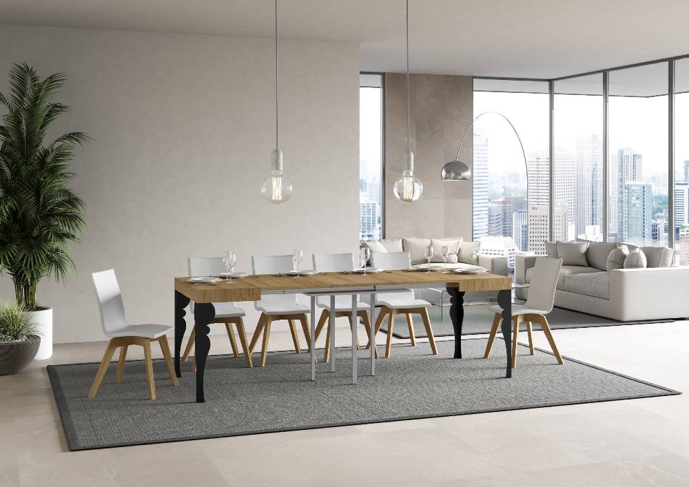 Itamoby Tavolo Paxon Allungabile Piano Quercia Natura 90×90 Allungato 246 Telaio Antracite