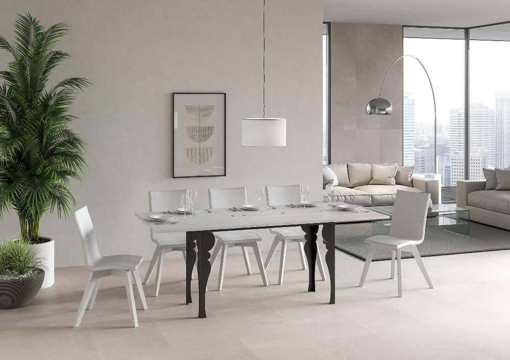 Itamoby Tavolo Paxon Double Bianco Frassino 120×45 Aperto/Allungato 120×90/200×90 Gambe/telaio Antracite