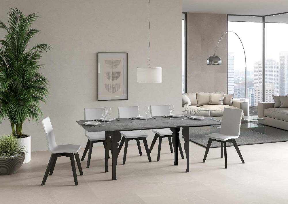 Itamoby Tavolo Paxon Double Cemento 120×45 Aperto/Allungato 120×90/200×90 Gambe/telaio Antracite