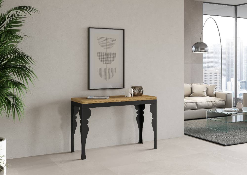 Itamoby Tavolo Paxon Double Quercia Natura 120×45 Aperto/Allungato 120×90/200×90 Gambe/telaio Antracite