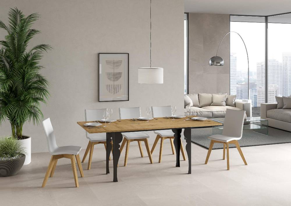 Itamoby Tavolo Paxon Double Quercia Natura 120×45 Aperto/Allungato 120×90/200×90 Gambe/telaio Antracite