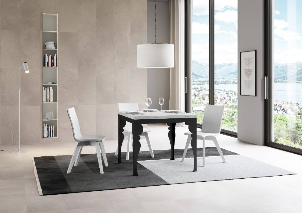 Itamoby Tavolo Paxon Libra Bianco Frassino 90×90 Allungato 90×180 Telaio E Gambe Antracite