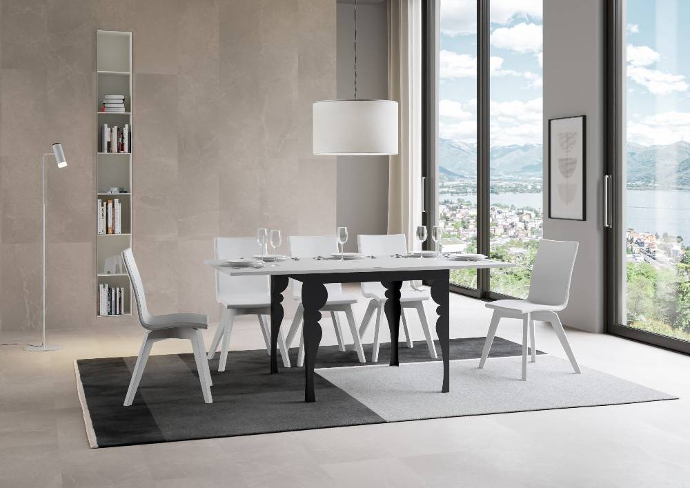 Itamoby Tavolo Paxon Libra Bianco Frassino 90×90 Allungato 90×180 Telaio E Gambe Antracite