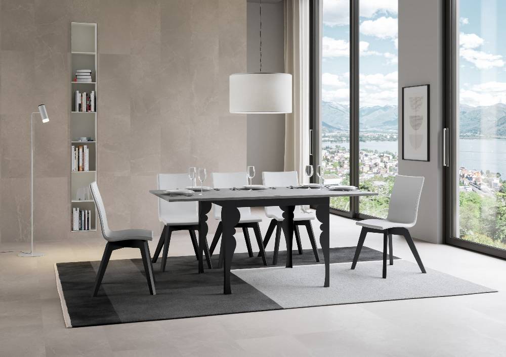 Itamoby Tavolo Paxon Libra Cemento 90×90 Allungato 90×180 Telaio E Gambe Antracite