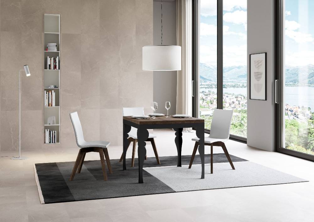 Itamoby Tavolo Paxon Libra Noce 90×90 Allungato 90×180 Telaio E Gambe Antracite