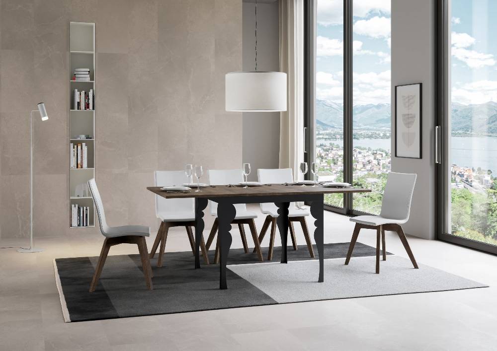 Itamoby Tavolo Paxon Libra Noce 90×90 Allungato 90×180 Telaio E Gambe Antracite