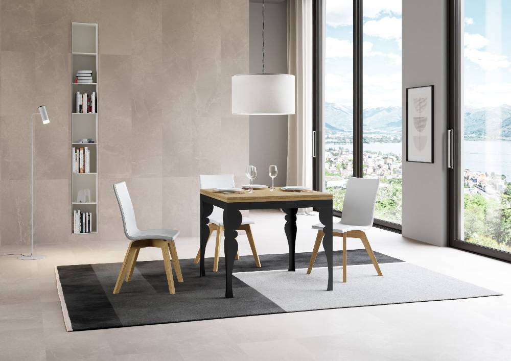 Itamoby Tavolo Paxon Libra Quercia Natura 90×90 Allungato 90×180 Telaio E Gambe Antracite