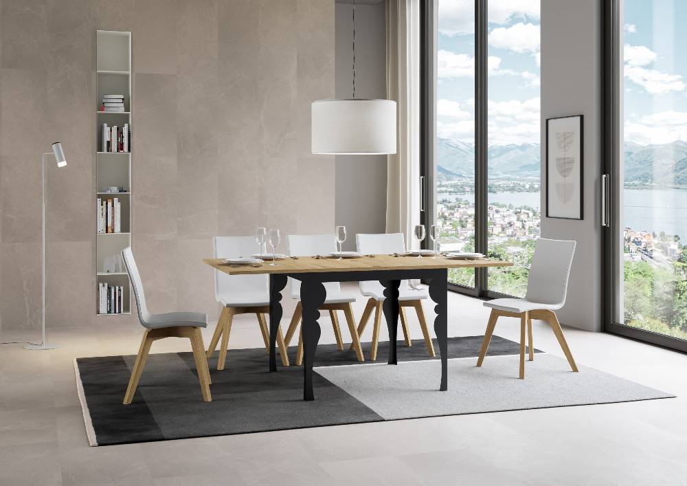 Itamoby Tavolo Paxon Libra Quercia Natura 90×90 Allungato 90×180 Telaio E Gambe Antracite