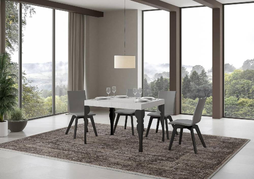 Itamoby Tavolo Paxon Piano Bianco Frassino Cm. 80×120 Allungabile Fino A 204 Telaio Antracite