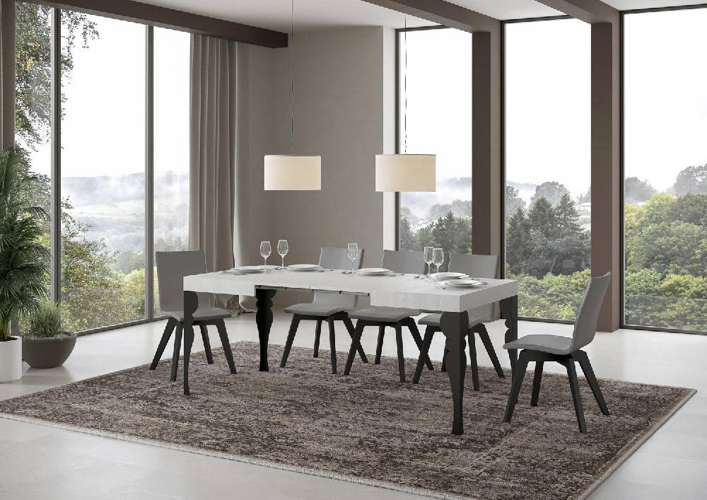 Itamoby Tavolo Paxon Piano Bianco Frassino Cm. 80×120 Allungabile Fino A 204 Telaio Antracite