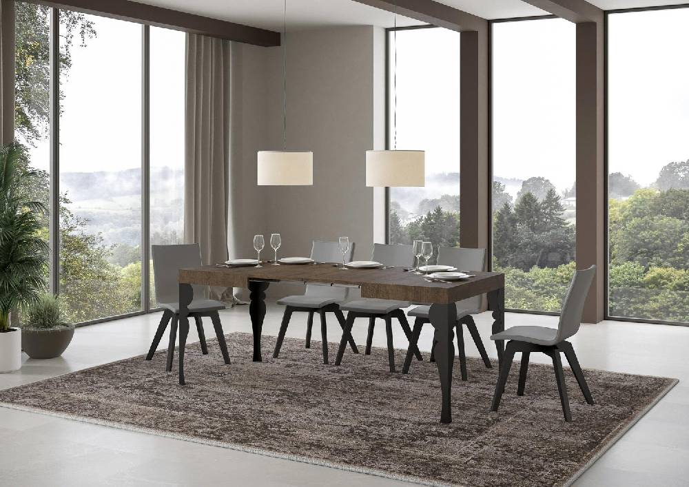 Itamoby Tavolo Paxon Piano Noce Cm. 80×120 Telaio Allungabile Fino A 204 Antracite