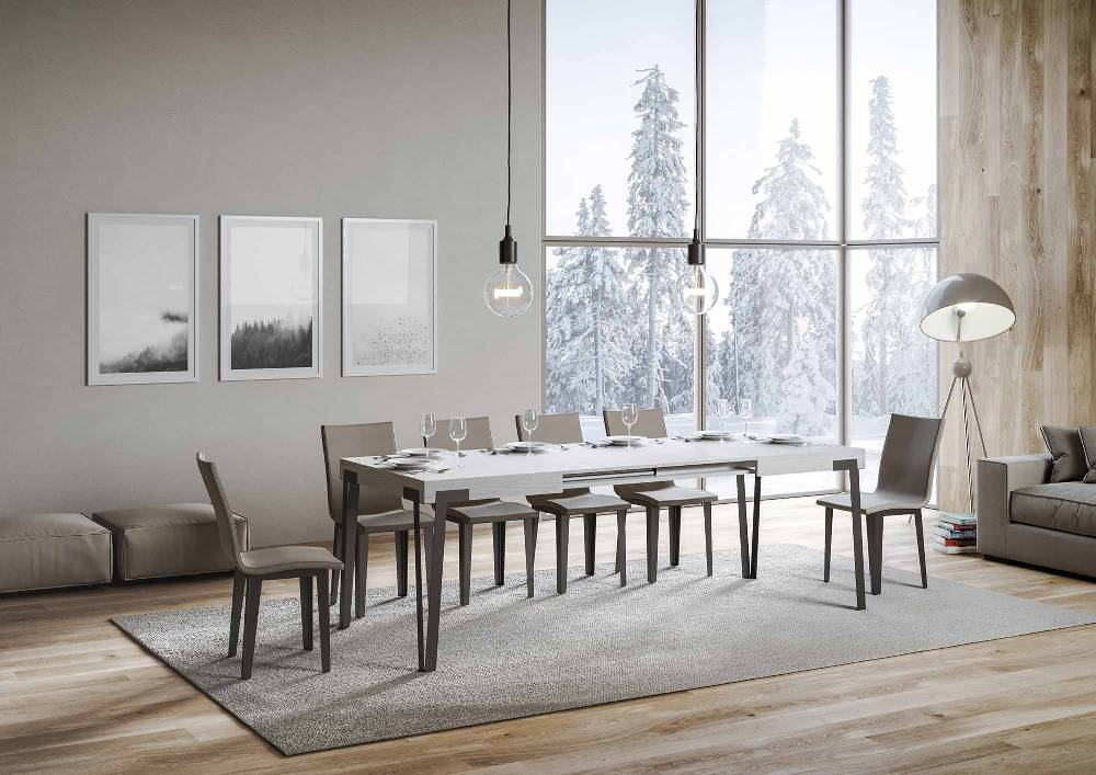 Itamoby Tavolo Rio Allungabile Piano Bianco Frassino 90×130 Allungato 234 Telaio Antracite