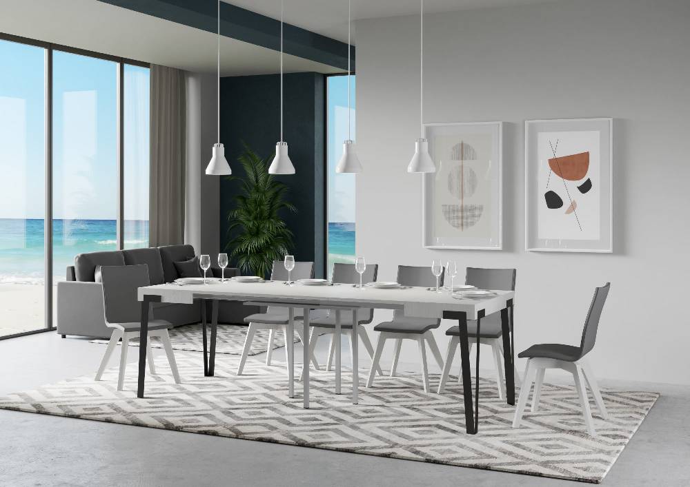 Itamoby Tavolo Rio Allungabile Piano Bianco Frassino 90×90 Allungato 246 Telaio Antracite