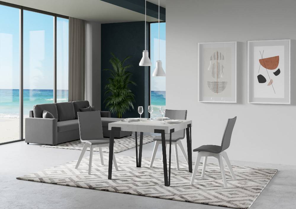 Itamoby Tavolo Rio Allungabile piano Bianco Frassino 90×90 Allungato 246 telaio Antracite