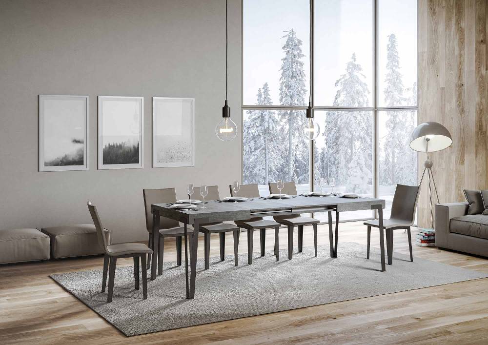 Itamoby Tavolo Rio Allungabile Piano Cemento 90×130 Allungato 234 Telaio Antracite