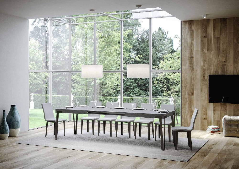 Itamoby Tavolo Rio Allungabile Piano Cemento 90×160 Allungato 264 Telaio Antracite