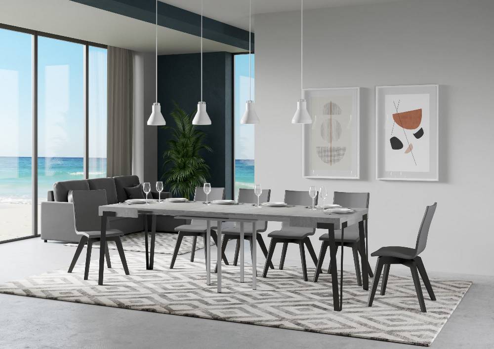 Itamoby Tavolo Rio Allungabile Piano Cemento 90×90 Allungato 246 Telaio Antracite