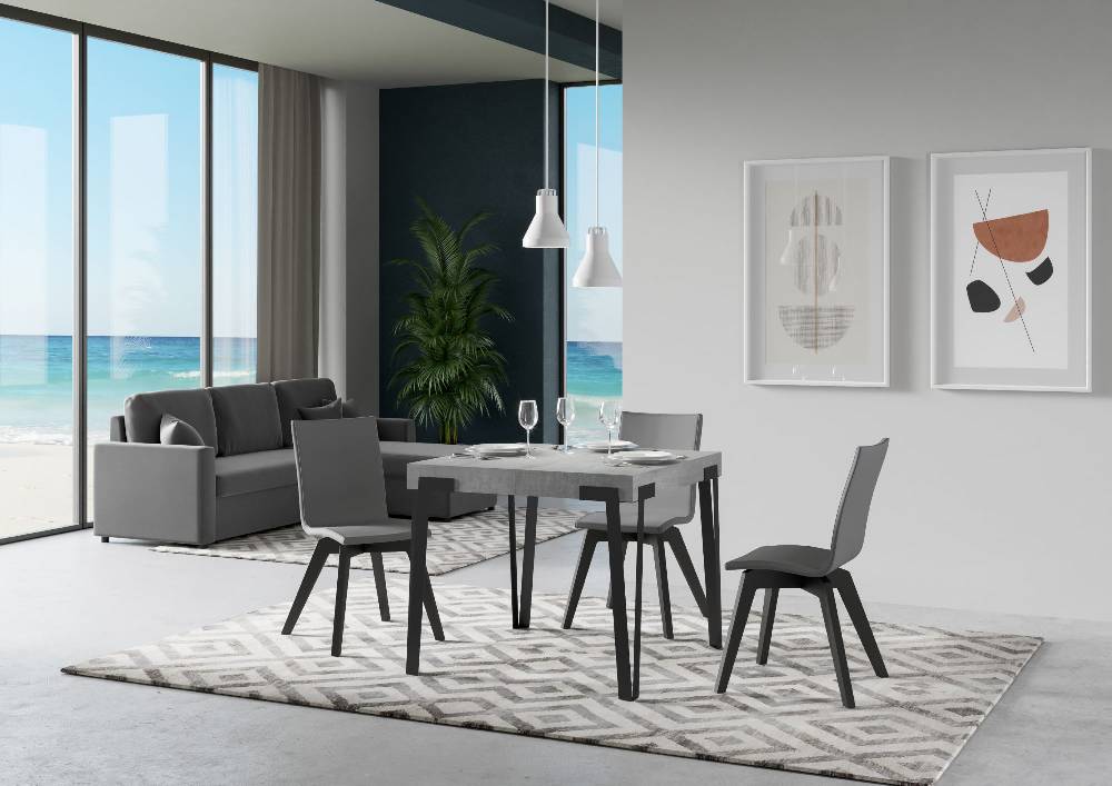 Itamoby Tavolo Rio Allungabile piano Cemento 90×90 Allungato 246 telaio Antracite