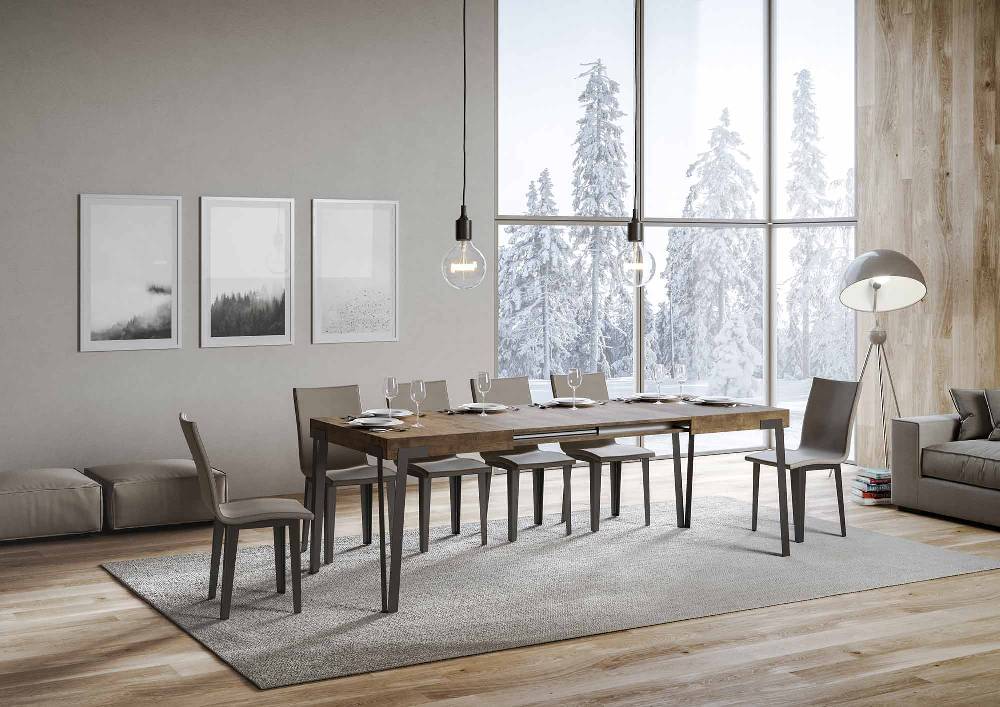 Itamoby Tavolo Rio Allungabile Piano Noce 90×130 Allungato 234 Telaio Antracite