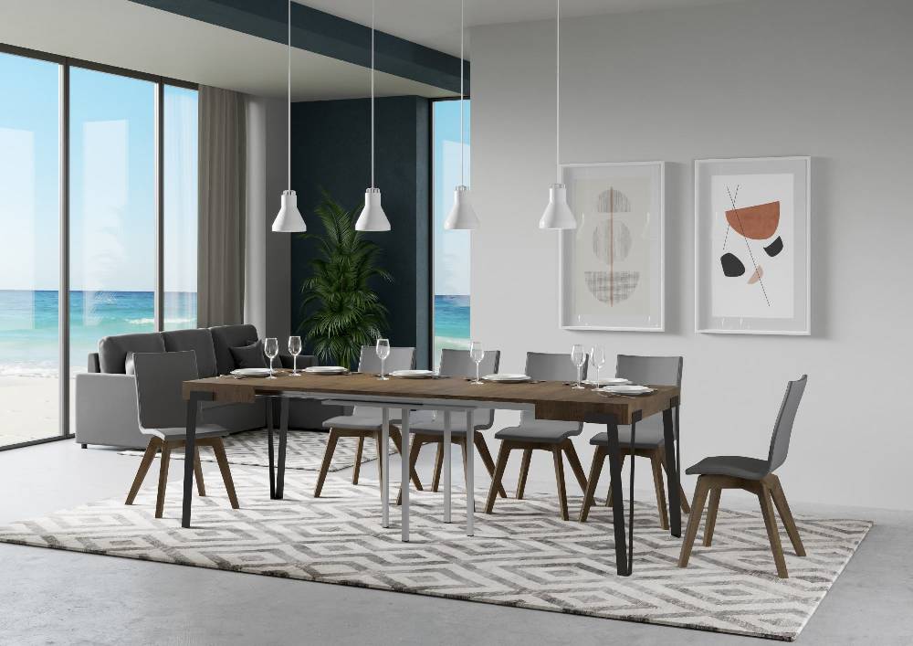 Itamoby Tavolo Rio Allungabile Piano Noce 90×90 Allungato 246 Telaio Antracite