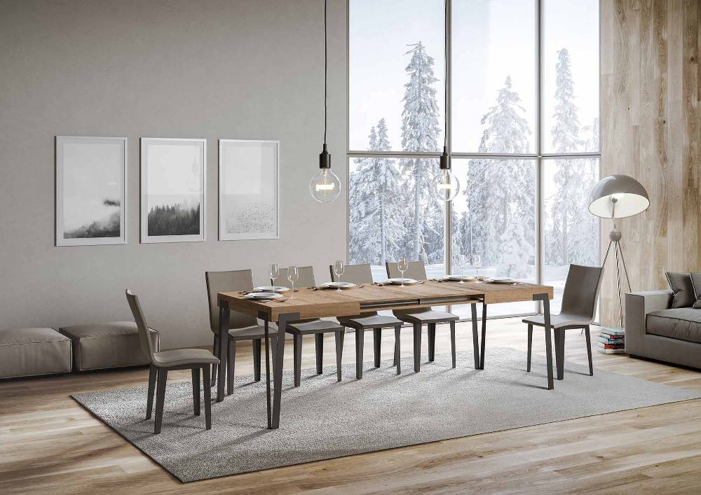 Itamoby Tavolo Rio Allungabile Piano Quercia Natura 90×130 Allungato 234 Telaio Antracite