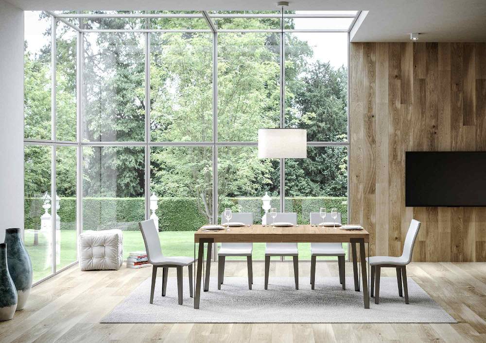 Itamoby Tavolo Rio Allungabile Piano Quercia Natura 90×160 Allungato 264 Telaio Antracite