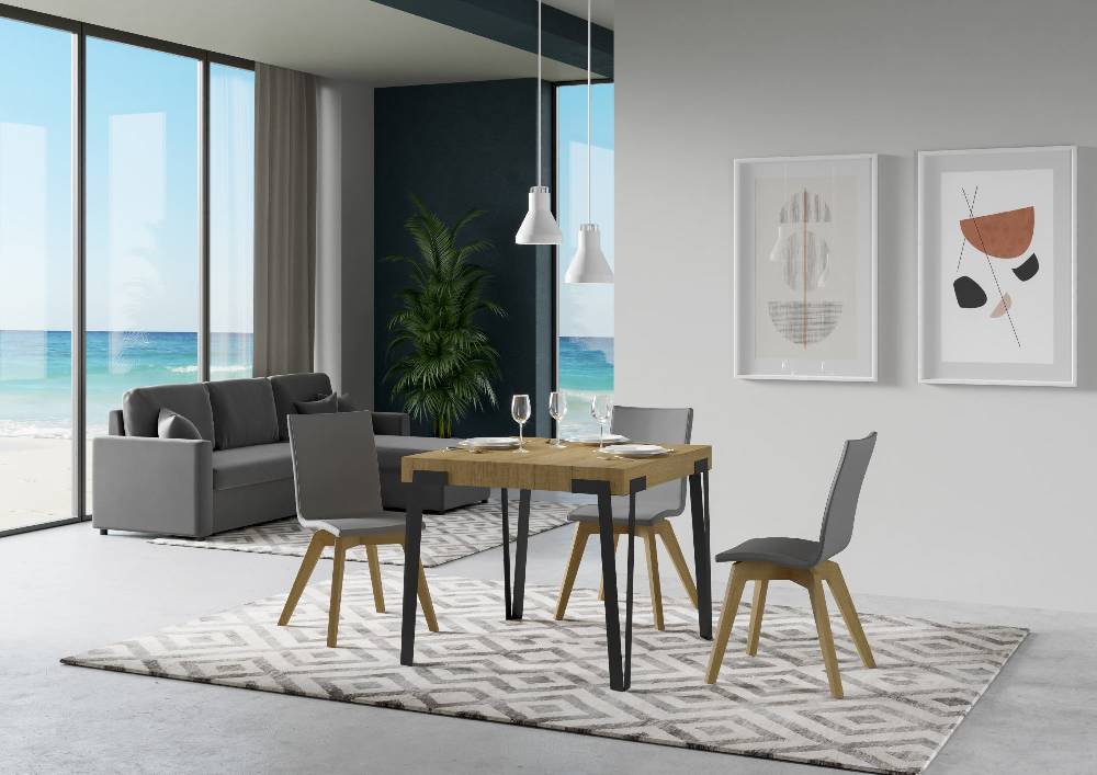 Itamoby Tavolo Rio Allungabile piano Quercia Natura 90×90 Allungato 246 telaio Antracite