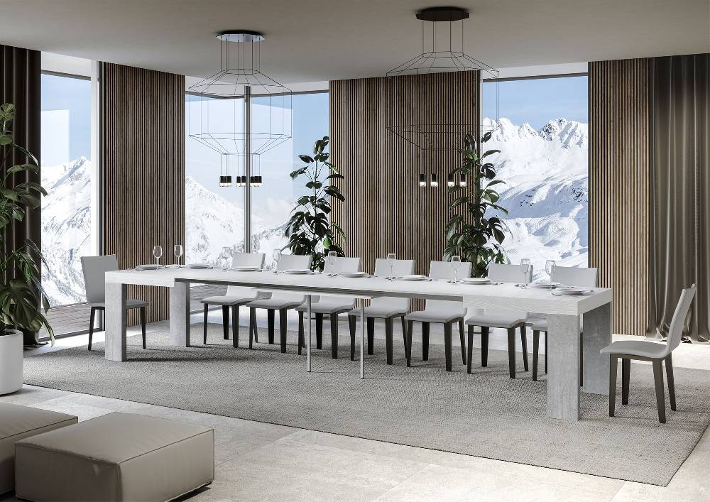 Itamoby Tavolo Roxell Allungabile Piano Bianco Frassino Gambe Cemento 90×160 Allungato 420