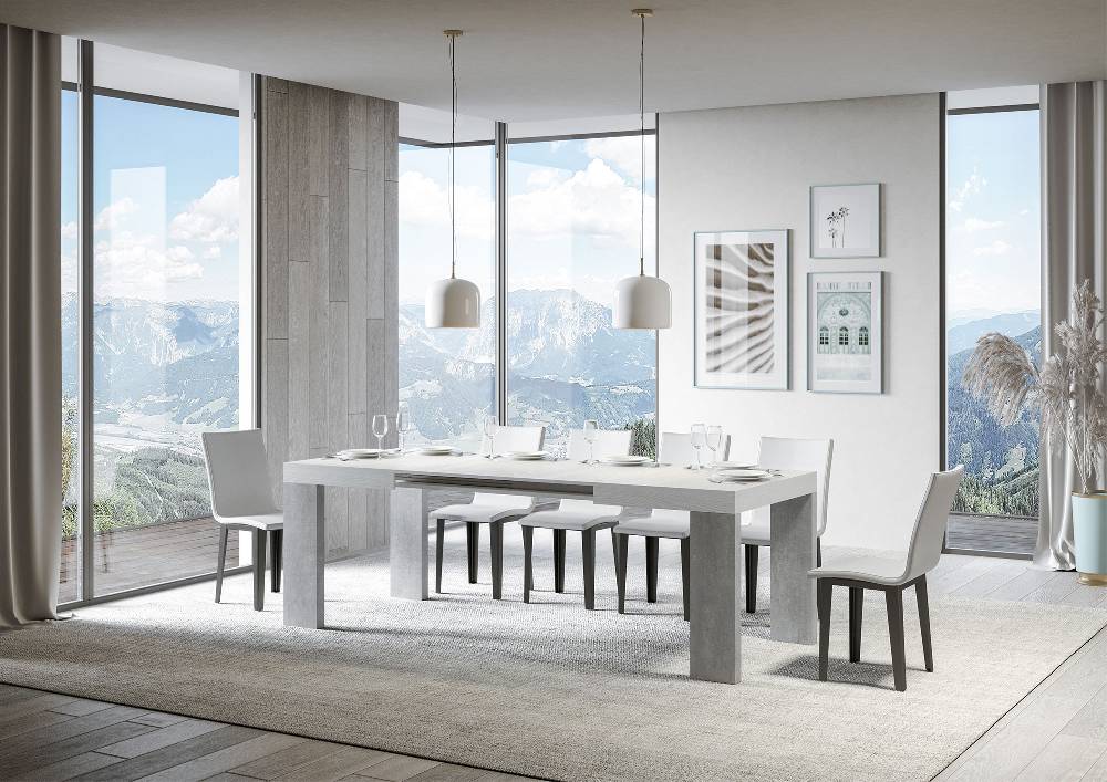 Itamoby Tavolo Roxell Allungabile Piano Bianco Frassino Gambe Cemento 90×130 Allungato 234