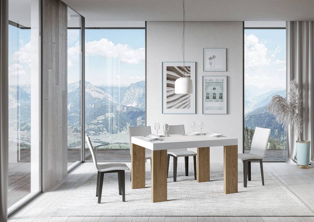 Itamoby Tavolo Roxell Allungabile Piano Bianco Frassino Gambe Quercia Natura 90×130 Allungato 234