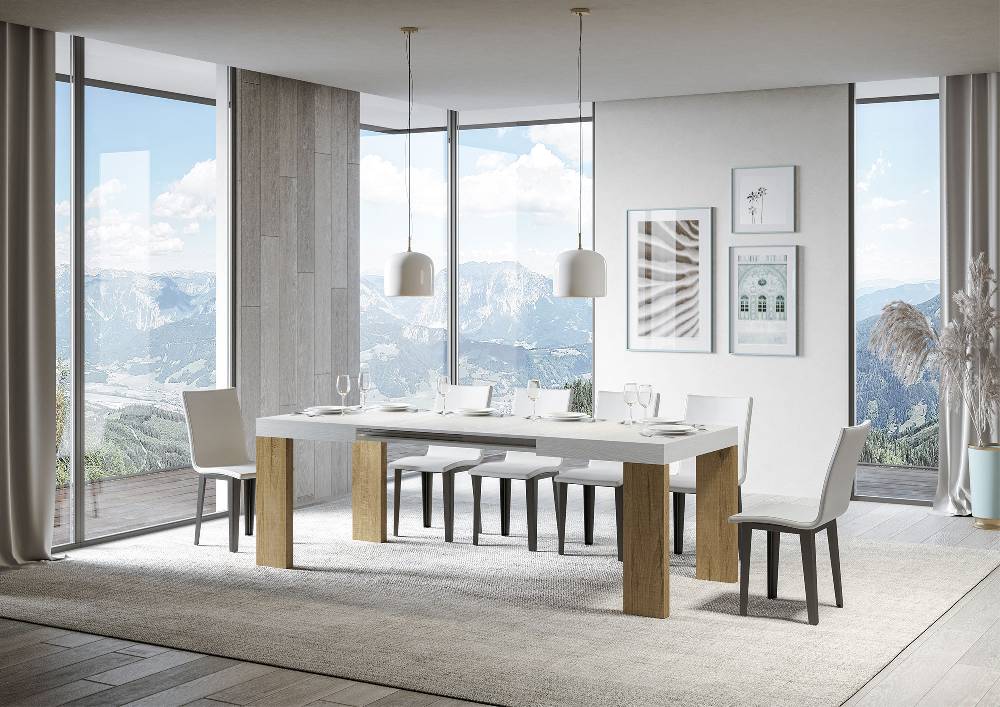 Itamoby Tavolo Roxell Allungabile Piano Bianco Frassino Gambe Quercia Natura 90×130 Allungato 234