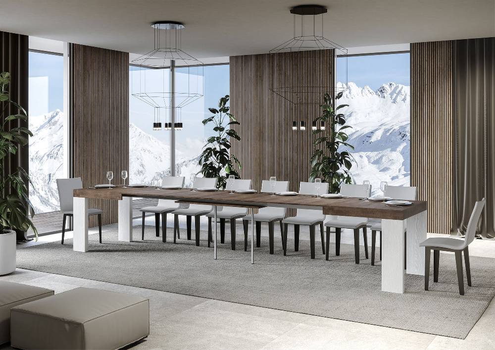 Itamoby Tavolo Roxell Allungabile Piano Noce Gambe Bianco Frassino 90×160 Allungato 420