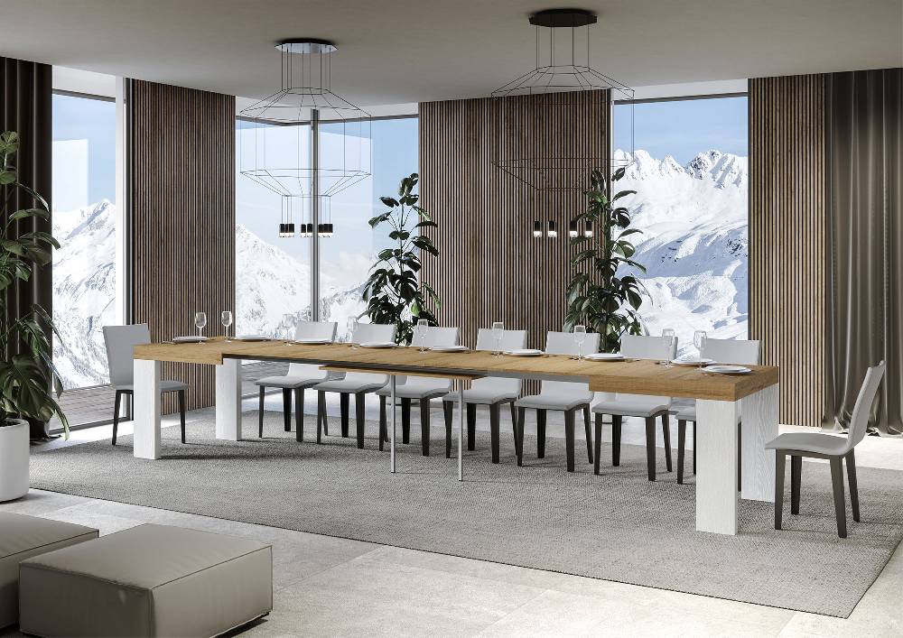 Itamoby Tavolo Roxell Allungabile Piano Quercia Natura Gambe Bianco Frassino 90×160 Allungato 420