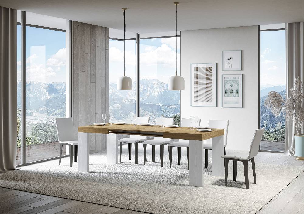 Itamoby Tavolo Roxell Allungabile Piano Quercia Natura Gambe Bianco Frassino 90×130 Allungato 234