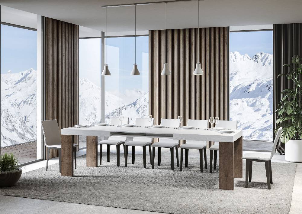 Itamoby Tavolo Roxell Mix Allungabile Piano Bianco Frassino Gambe Noce 90×180 Allungato 440