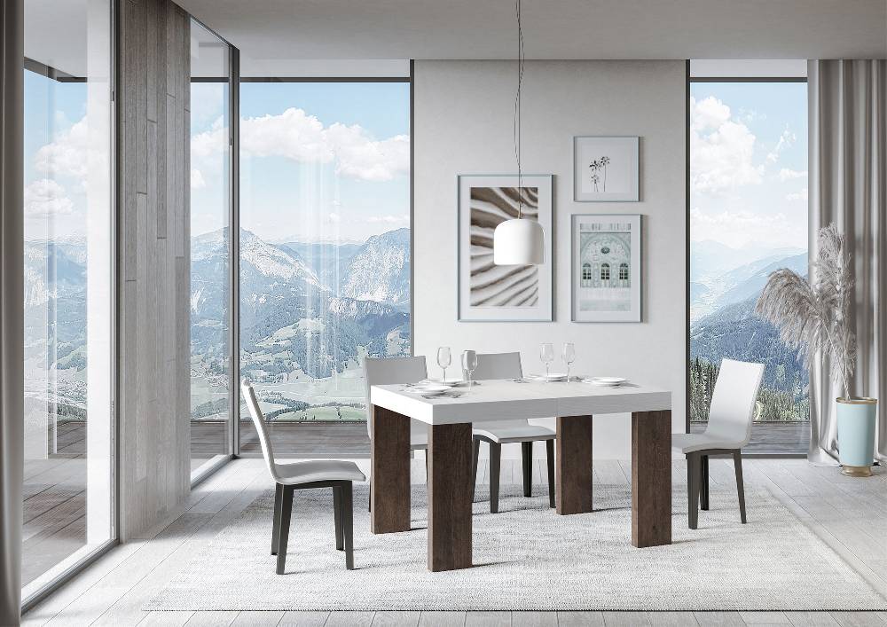 Itamoby Tavolo Roxell Mix Allungabile Piano Bianco Frassino Gambe Noce 90×130 Allungato 234