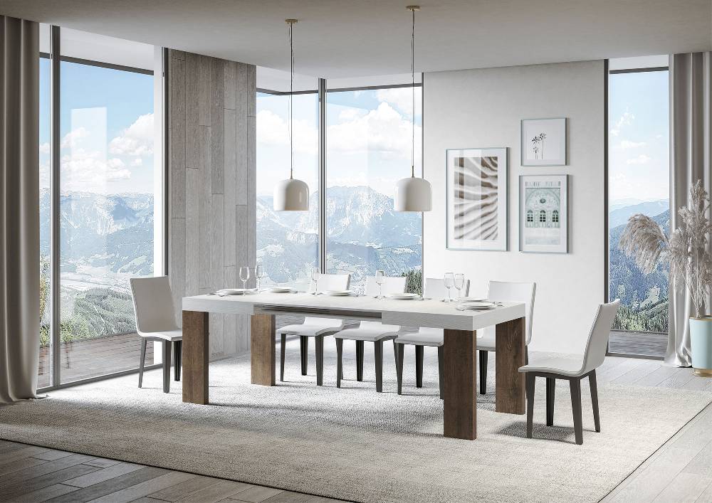 Itamoby Tavolo Roxell Mix Allungabile Piano Bianco Frassino Gambe Noce 90×130 Allungato 234